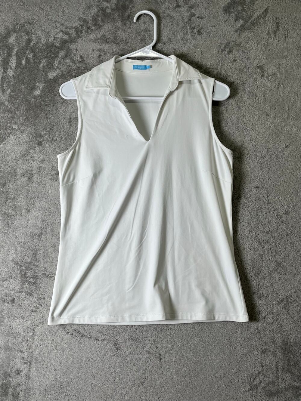 J.McLaughlin White Sleeveless Polo Collared Performance Stretch Top Size Small